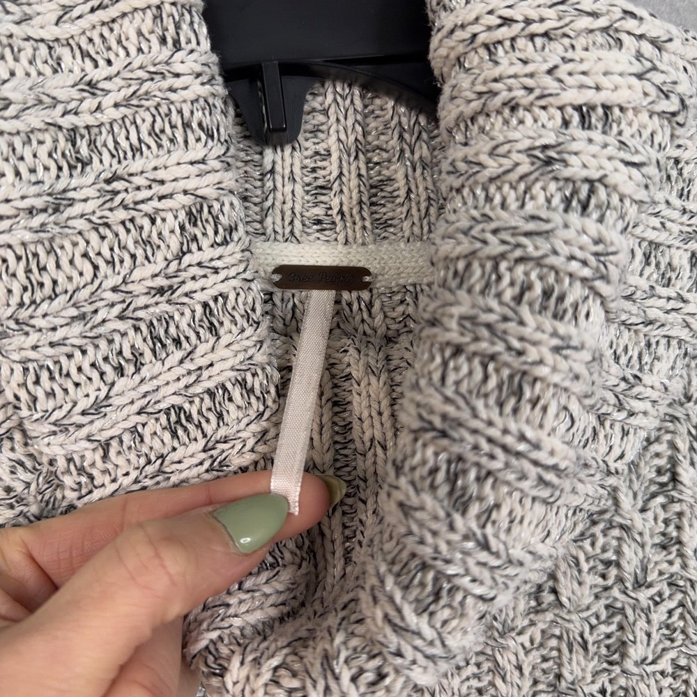 Free People Sweater Womens Large Gray Turtleneck Chunky Knit Comfy Cozy Pullover - Picture 4 of 12